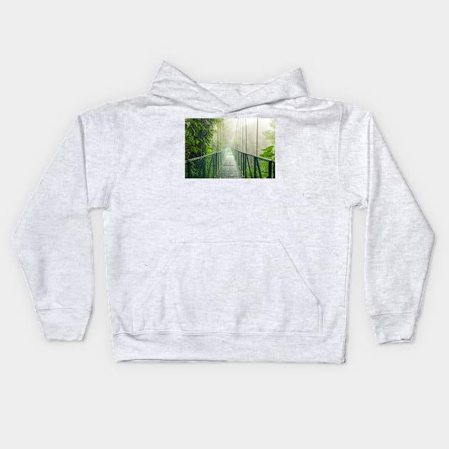 Suspension bridge in rainforest Kids Hoodie by Juhku